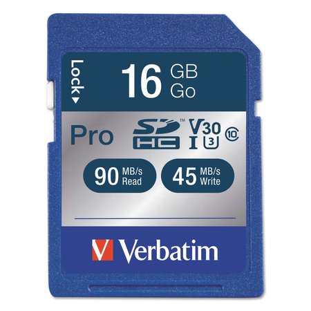 Verbatim Pro 600X SDHC Memory Card, UHSI V3, 16GB 98046